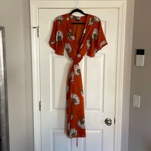 Ann Taylor Kimono Dress. Size Large. Orange with floral print. Worn once.